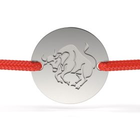 Ezüst karkötő piros zsinórral Taurus modell