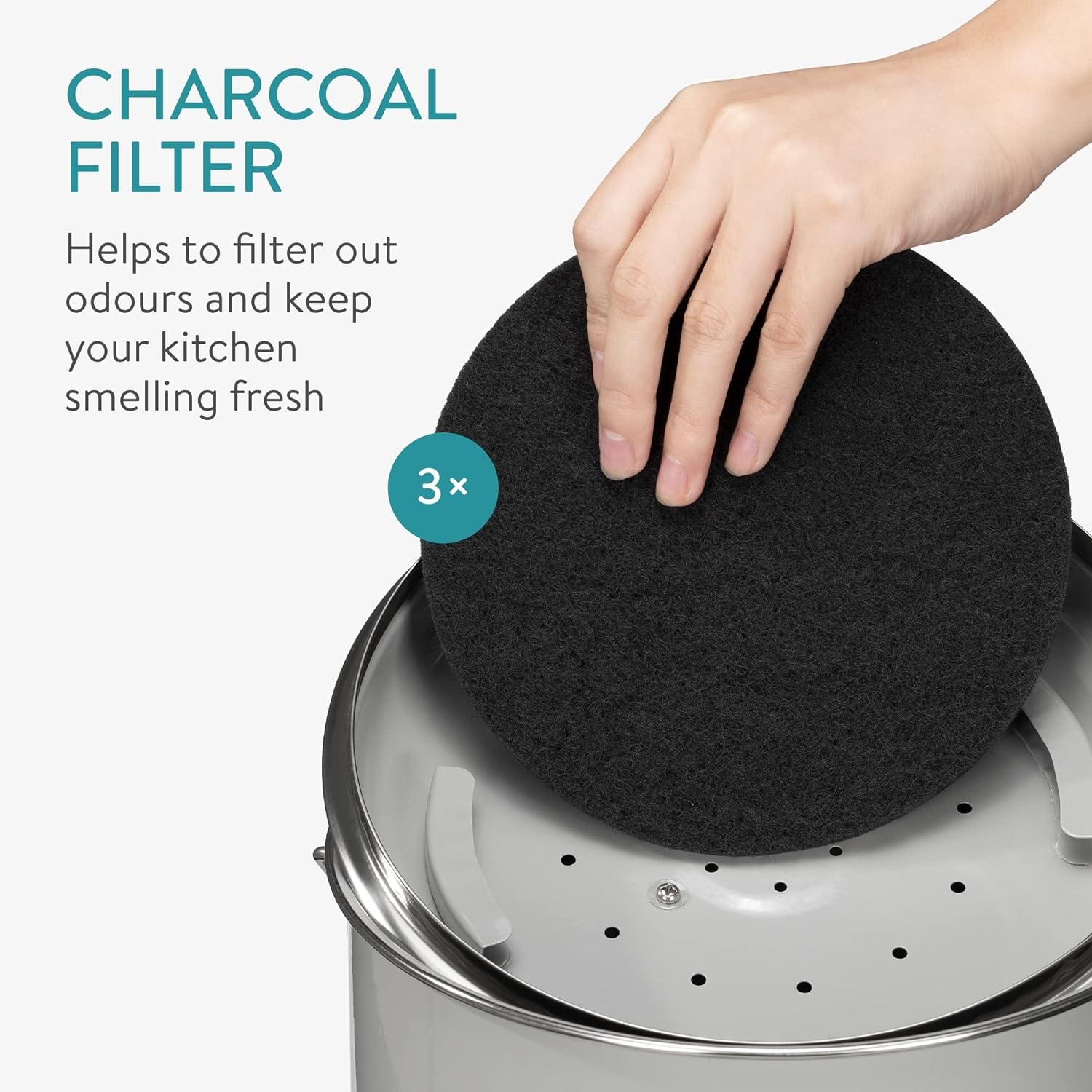 Cos De Compost Metalic, Gri, 3L + 3x Filtru, Navaris